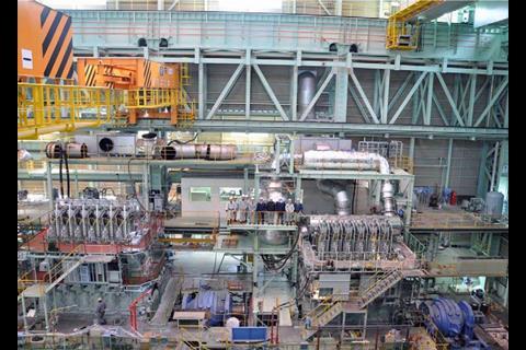 The first Tier-III-compliant, two-stroke engine – an MAN B&W 6S46MC-C8 type – pictured at Hitachi’s Ariake works.